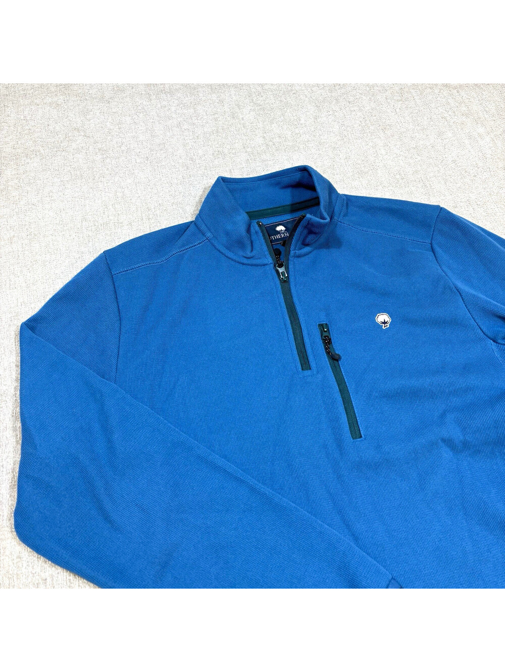 Southern Shirt Co 1/4 Zip Pullover Mens Medium Blue Green Trim Fleece Lined Logo